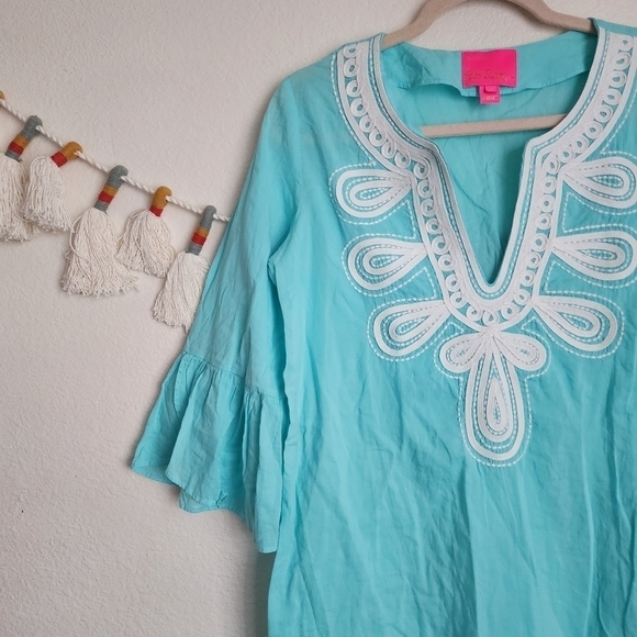 Lilly Pulitzer Piet Embroidered Coverup Tunic Dress Light Aqua Lagenlook Beach S - Picture 5 of 11